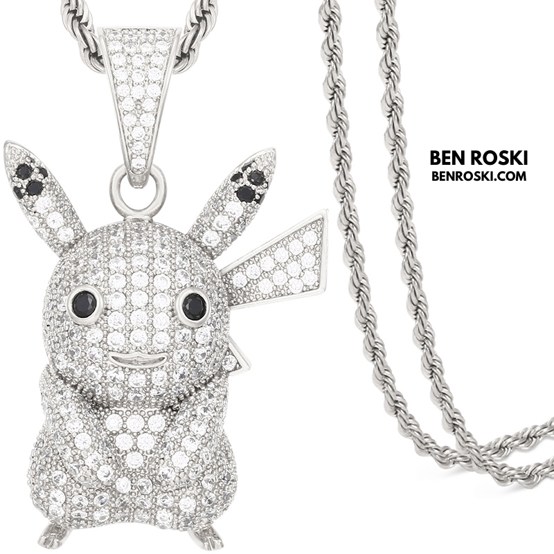 Iced-Out Pikachu Moissanite Pendant – Sterling Silver | Gold, Silver & Rose Gold | GRA Certified