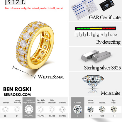8MM Eternity Band Ring Sterling Silver, Gold & Rose Gold  | VVS Moissanite | GRA Certified |