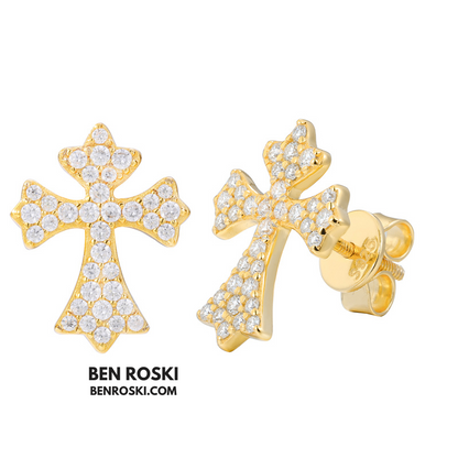 Cross Moissanite Stud Earrings Sterling Silver, Gold & Rose Gold | VVS Moissanite | GRA Certified