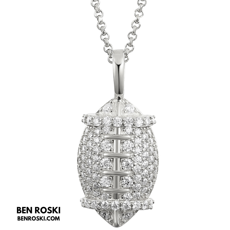 Moissanite Football Pendant Necklace Sterling Silver, Gold, or Rose Gold | VVS Moissanite | GRA Certified