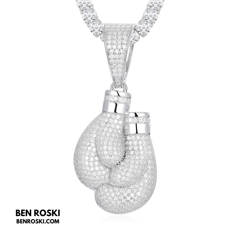 Boxing Gloves Pendant Sterling Silver, Gold & Rose Gold | VVS Moissanite | GRA Certified