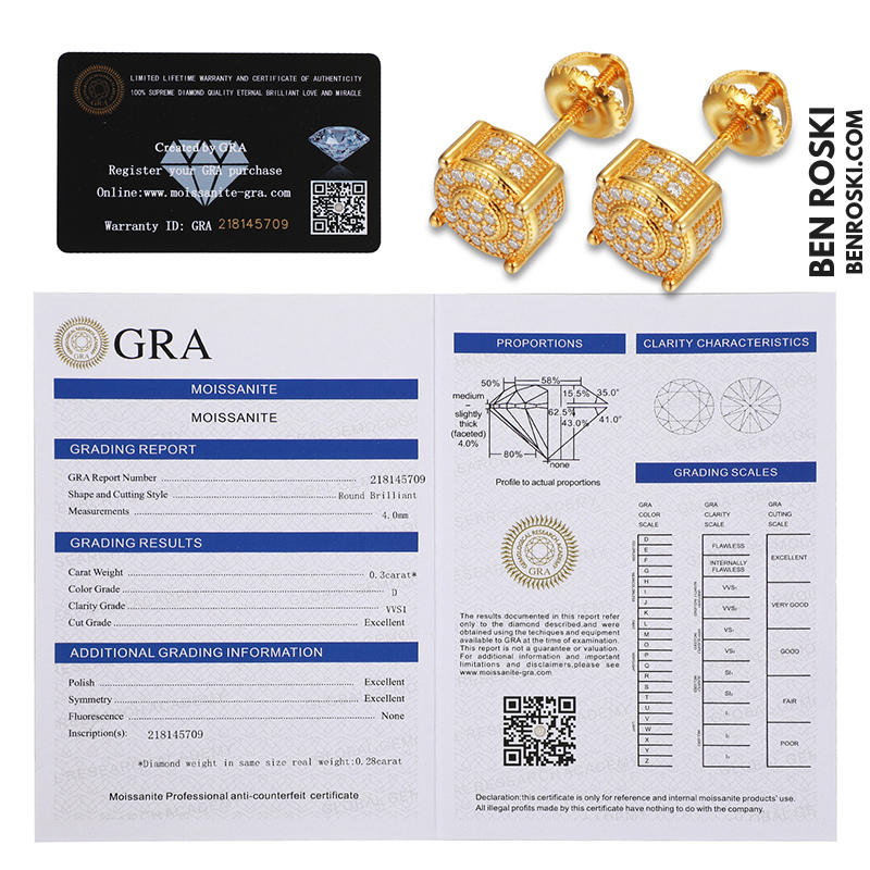 Round Cluster Stud Earrings Sterling Silver, Gold, or Rose Gold | VVS Moissanite | GRA Certified