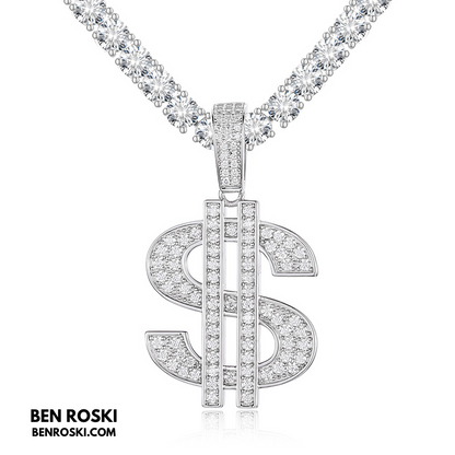 Moissanite Dollar Sign Pendant Sterling Silver or Gold/Rose Gold Plated | VVS Moissanite | GRA Certified