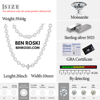 Iced-Out Clover Link Necklace Sterling Silver, Gold & Rose Gold | VVS Moissanite | GRA Certified