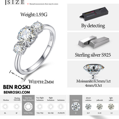 Three-Stone Moissanite Engagement Ring Sterling Silver, Gold & Rose Gold | GRA Certified