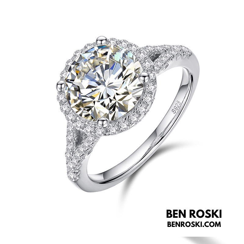 3CT Moissanite Halo Engagement Ring Sterling Silver, Gold & Rose Gold | GRA Certified