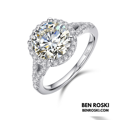 3CT Moissanite Halo Engagement Ring Sterling Silver, Gold & Rose Gold | GRA Certified