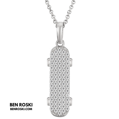 Skateboard Pendant Necklace Sterling Silver, Gold, or Rose Gold | VVS Moissanite | GRA Certified