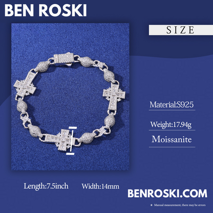 Moissanite Cross Link Bracelet Sterling Silver, Gold, or Rose Gold | VVS Moissanite | GRA Certified