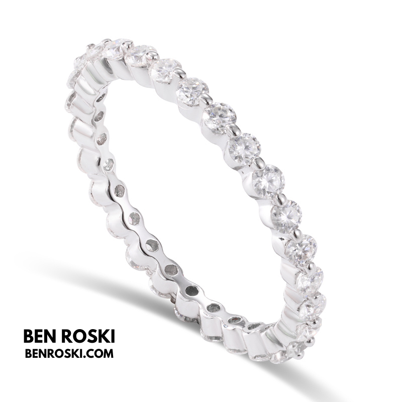 Thin Moissanite Eternity Band Sterling Silver or Gold / Rose Gold Plated | VVS Moissanite | GRA Certified