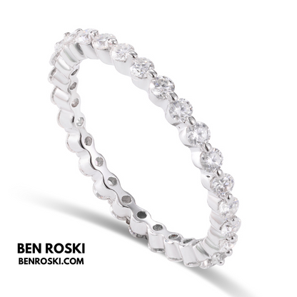 Thin Moissanite Eternity Band Sterling Silver or Gold / Rose Gold Plated | VVS Moissanite | GRA Certified