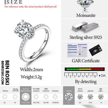 Classic Moissanite Engagement Ring Sterling Silver, Gold, or Rose Gold | VVS1 Moissanite | GRA Certified