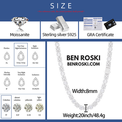 Moissanite Cluster Link Chain Sterling Silver | GRA Certified