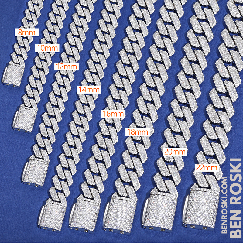 Iced Cuban Link Chain Sterling Silver Multiple Width Options | Moissanite