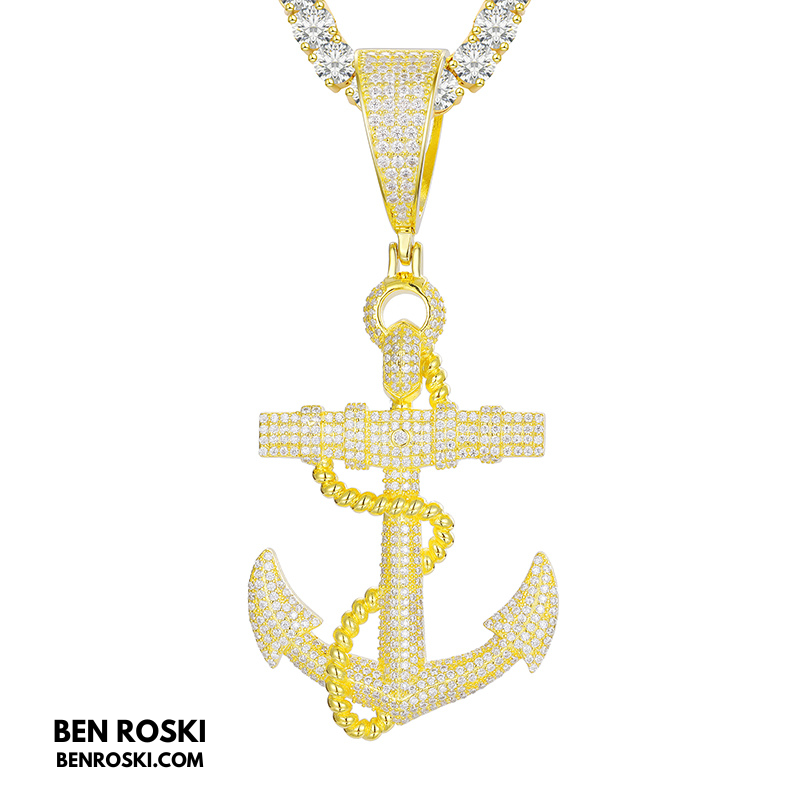 Anchor Pendant Sterling Silver, Gold & Rose Gold | VVS Moissanite | GRA Certified