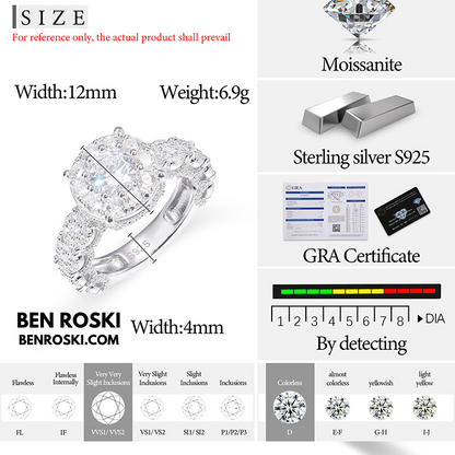 Halo Moissanite Engagement Ring Sterling Silver, Gold & Rose Gold | VVS Moissanite | GRA Certified