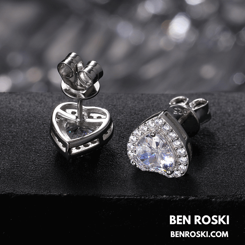 Heart Moissanite Stud Earrings Sterling Silver, Gold, or Rose Gold | VVS1 Moissanite | GRA Certified