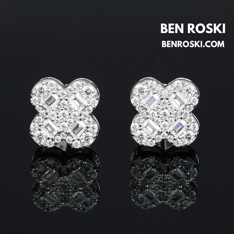 Clover Shape Stud Earrings Sterling Silver, Gold, or Rose Gold | VVS Moissanite | GRA Certified