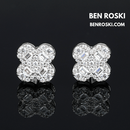 Clover Shape Stud Earrings Sterling Silver, Gold, or Rose Gold | VVS Moissanite | GRA Certified