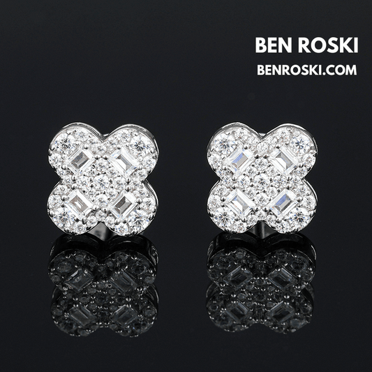 Clover Shape Stud Earrings Sterling Silver, Gold, or Rose Gold | VVS Moissanite | GRA Certified