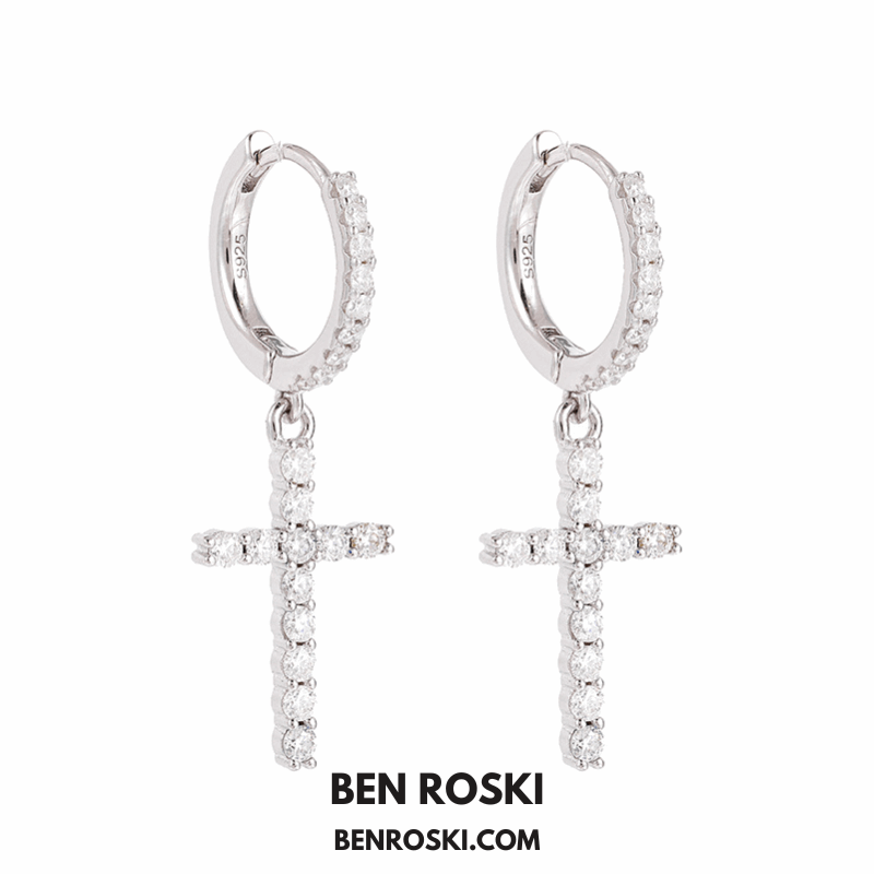 Moissanite Cross Hoop Earrings Sterling Silver, Gold, or Rose Gold | VVS Moissanite | GRA Certified