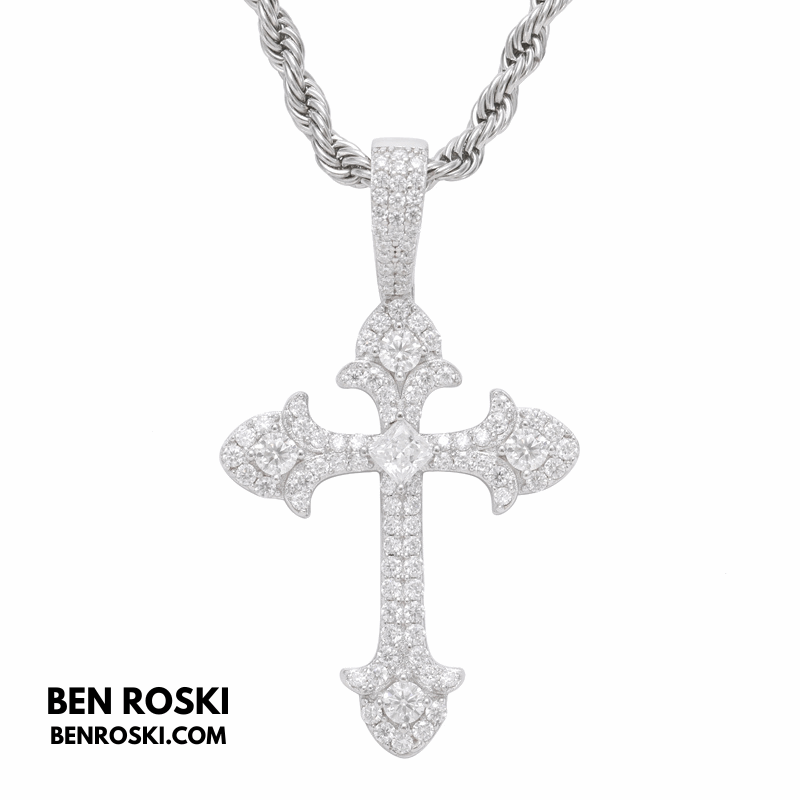 Moissanite Cross Pendant Sterling Silver, Gold & Rose Gold | VVS Moissanite | GRA Certified