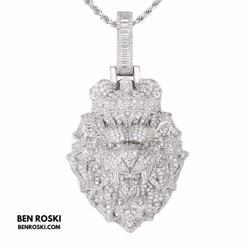 Lion Head Moissanite Pendant Sterling Silver, Gold, or Rose Gold | VVS Moissanite | GRA Certified