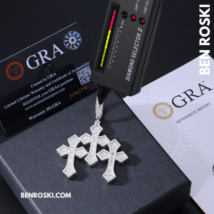 Triple Cross Moissanite Pendant – 69MM Height | VVS1 Moissanite | GRA Certified