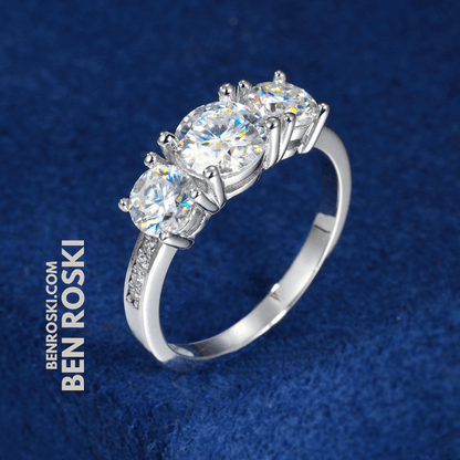 Three-Stone Moissanite Ring – 8MM Width | VVS1 Moissanite | GRA Certified