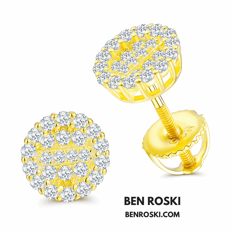 Round Cluster Stud Earrings Sterling Silver, Gold, or Rose Gold | VVS Moissanite | GRA Certified