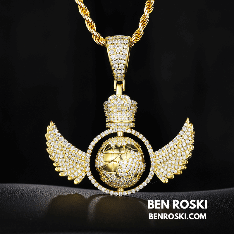 Globe Wings Moissanite Pendant – 44MM Height | VVS1 Moissanite | GRA Certified