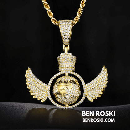 Globe Wings Moissanite Pendant – 44MM Height | VVS1 Moissanite | GRA Certified