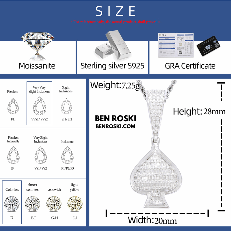 Spade Moissanite Pendant Sterling Silver, Gold, or Rose Gold | VVS Moissanite | GRA Certified