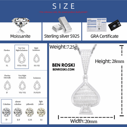 Spade Moissanite Pendant Sterling Silver, Gold, or Rose Gold | VVS Moissanite | GRA Certified