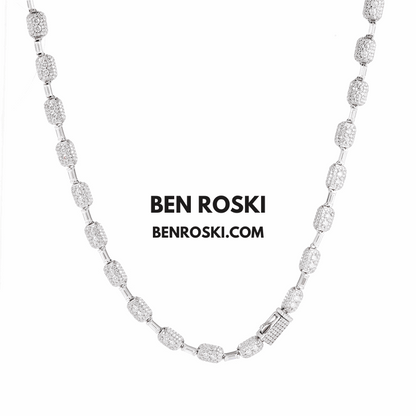 7MM Moissanite Cushion Link Chain Necklace – 22 Inch Sterling Silver, Gold, or Rose Gold | VVS D Color Stones | GRA Certified