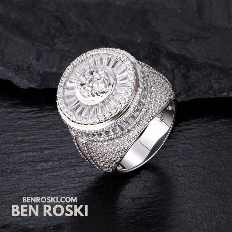 Round Baguette Cluster Ring – 21MM Width | VVS1 Moissanite | GRA Certified