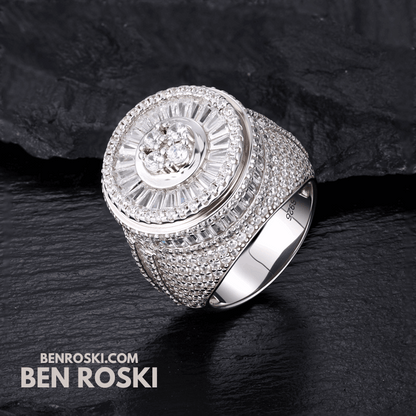 Round Baguette Cluster Ring – 21MM Width | VVS1 Moissanite | GRA Certified