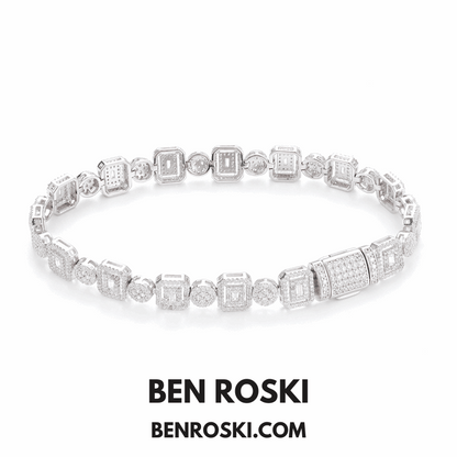 Square Cluster Link Bracelet – 8MM Width | VVS1 Moissanite | GRA Certified
