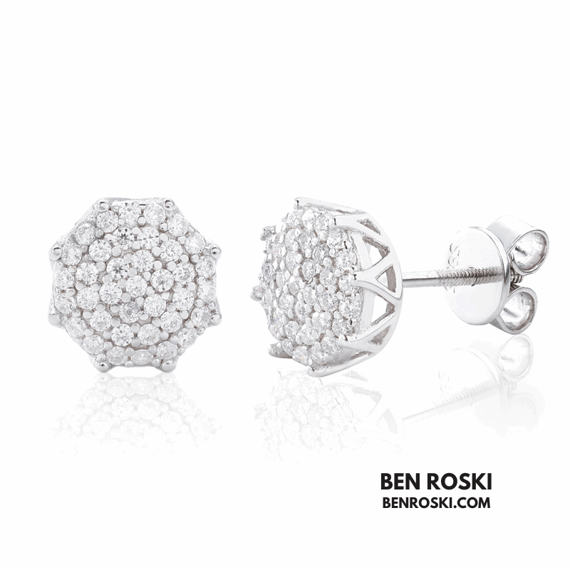 Cluster Stud Earrings Sterling Silver, Gold, or Rose Gold | VVS Moissanite | GRA Certified