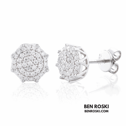 Cluster Stud Earrings Sterling Silver, Gold, or Rose Gold | VVS Moissanite | GRA Certified