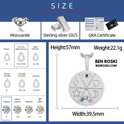 Celestial Round Pendant – 57MM Height | VVS1 Moissanite | GRA Certified