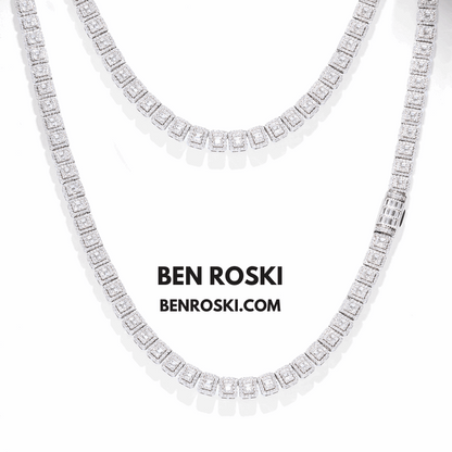 Square Cluster Moissanite Chain – 7MM Width | 20 Inch | 45.95g | GRA Certified