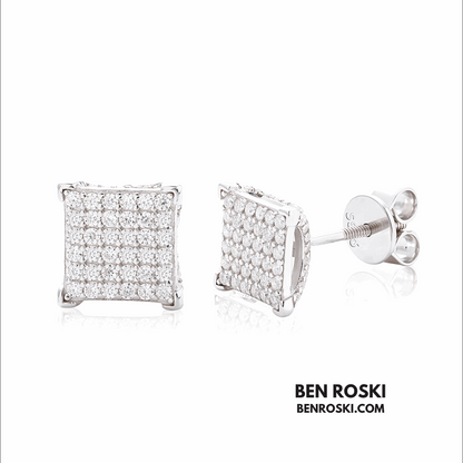 Square Cluster Stud Earrings Sterling Silver, Gold, or Rose Gold | VVS Moissanite | GRA Certified