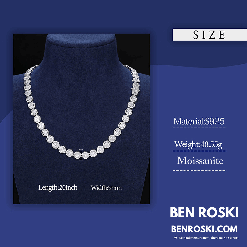 Round Cluster Moissanite Chain – 9MM Width | 20 Inch | 48.55g | GRA Certified