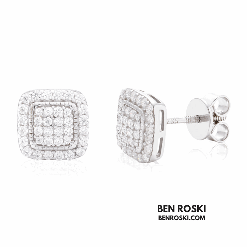 Cushion Cluster Stud Earrings Sterling Silver, Gold, or Rose Gold | VVS Moissanite | GRA Certified