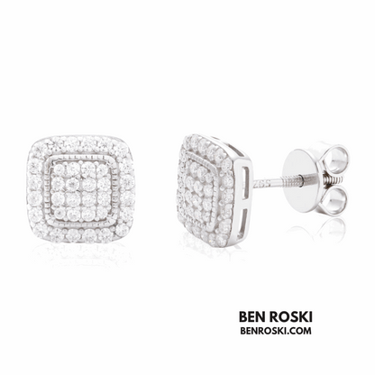 Cushion Cluster Stud Earrings Sterling Silver, Gold, or Rose Gold | VVS Moissanite | GRA Certified