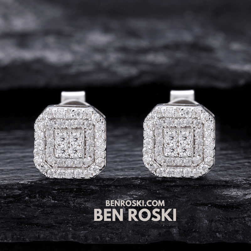 Square Halo Stud Earrings – 7MM | 1.49g | VVS1 Moissanite | GRA Certified