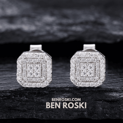 Square Halo Stud Earrings – 7MM | 1.49g | VVS1 Moissanite | GRA Certified