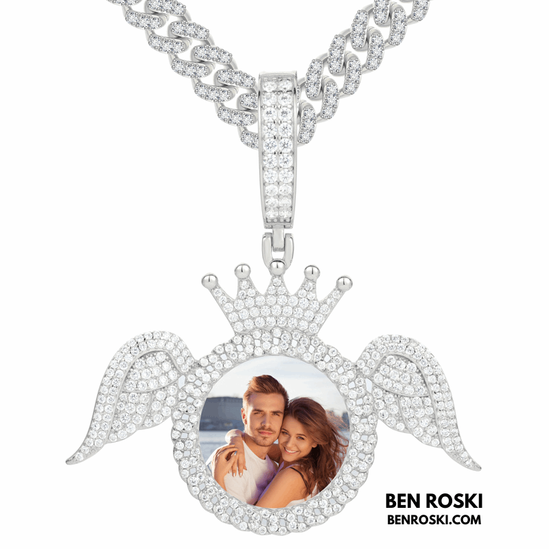 Angel Wings Custom Photo Pendant – 55MM Height | 12.24g | VVS1 Moissanite | GRA Certified