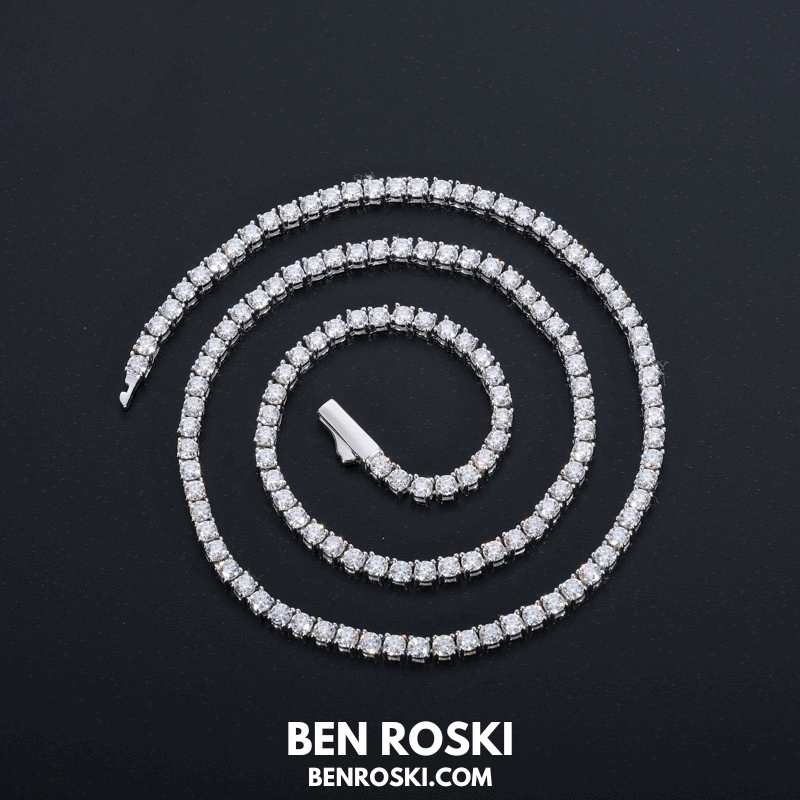 Moissanite Tennis Chain Necklace – 4MM Sterling Silver, Gold & Rose Gold | VVS1 Moissanite | GRA Certified